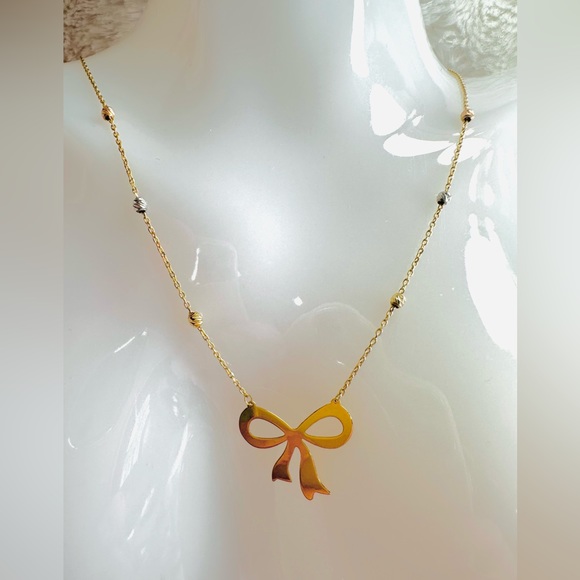None Jewelry - Ribbon Centered with Station Ball Necklace. 💛 Real 18 Karat Solid Gold Jewelry